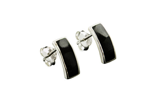 zilveren oorstekers met onyx steen rechthoekig