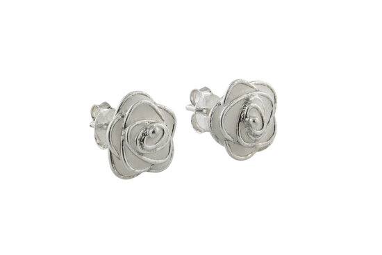 Zilveren oorsteker met bloempje wit/zilver