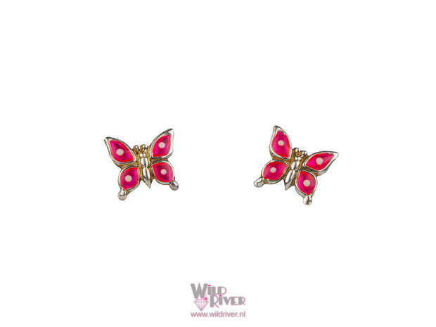 Zilveren oorknopjes met roze vlinders