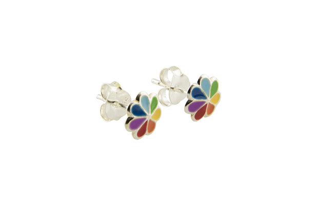 Oorknopjes met regenboogbloem - echt zilver 925