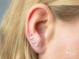 Earcuff/climber met zeven bolletjes - Echt Zilver