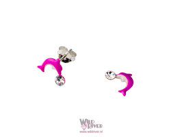 Oorknopje met roze dolfijntjes - Zilver 925